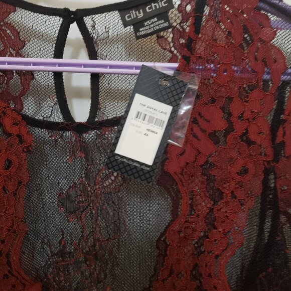 City Chic Lace Black and Brick Red Top. New With Tags - Picture 6 of 8